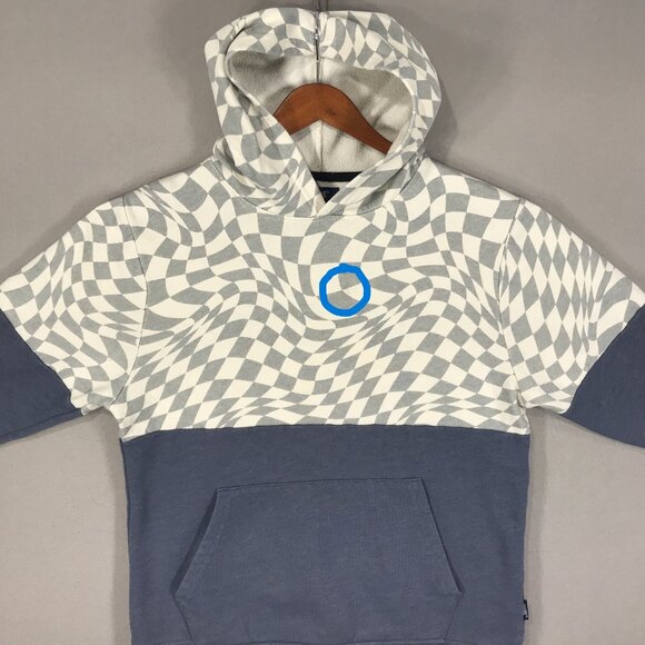 Univibe Hoodie Boy's Large Blue Check Colorblock Pullover Sweatshirt Long Sleeve - Picture 8 of 14